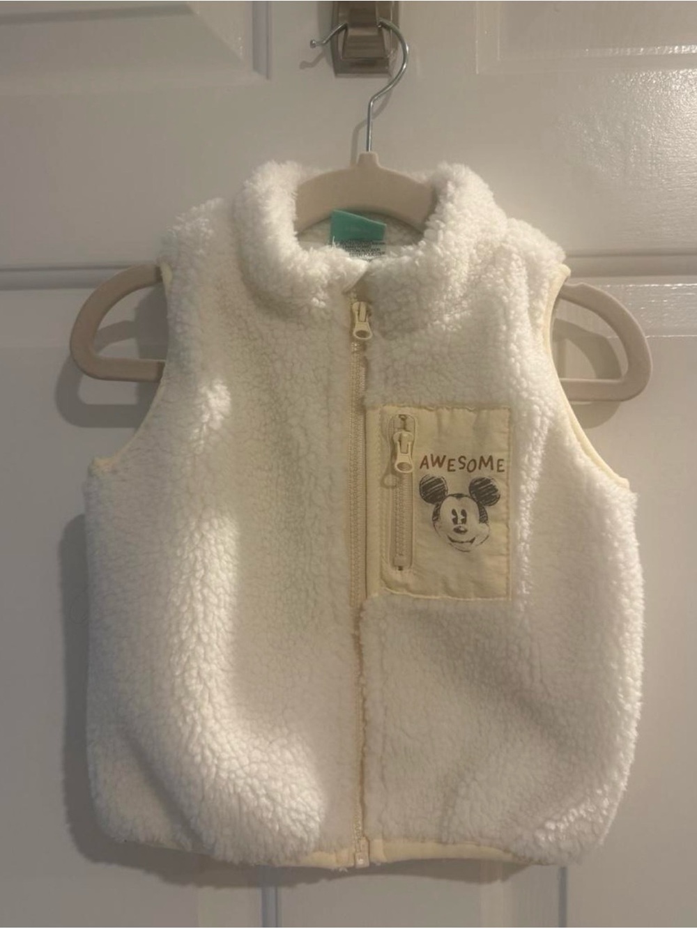 Cream Sherpa Kids Vest with Mickey Patch